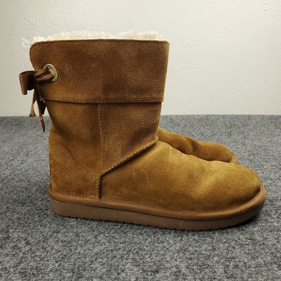 Ugg Koolaburra Suede Boots Youth 4 Andrah Sheepskin Sherpa Fleece Lined Brown - Picture 1 of 13